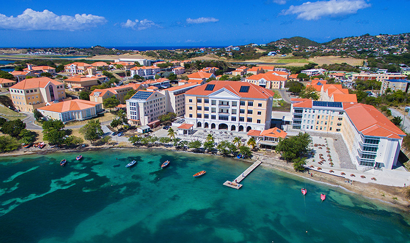 Aerial images of Sir Eric Gairy Hall and Andrew J. Belford Centre.