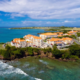 Photo of SGU campus surrounded by water and blue sky