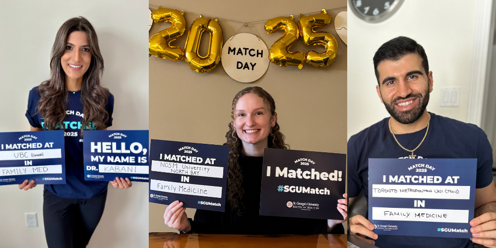 Collage of three SGU students who matched in the Canadian Match